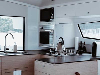Galley of Serenity, a Bali 4.5 catamaran at Bay of Islands, New Zealand