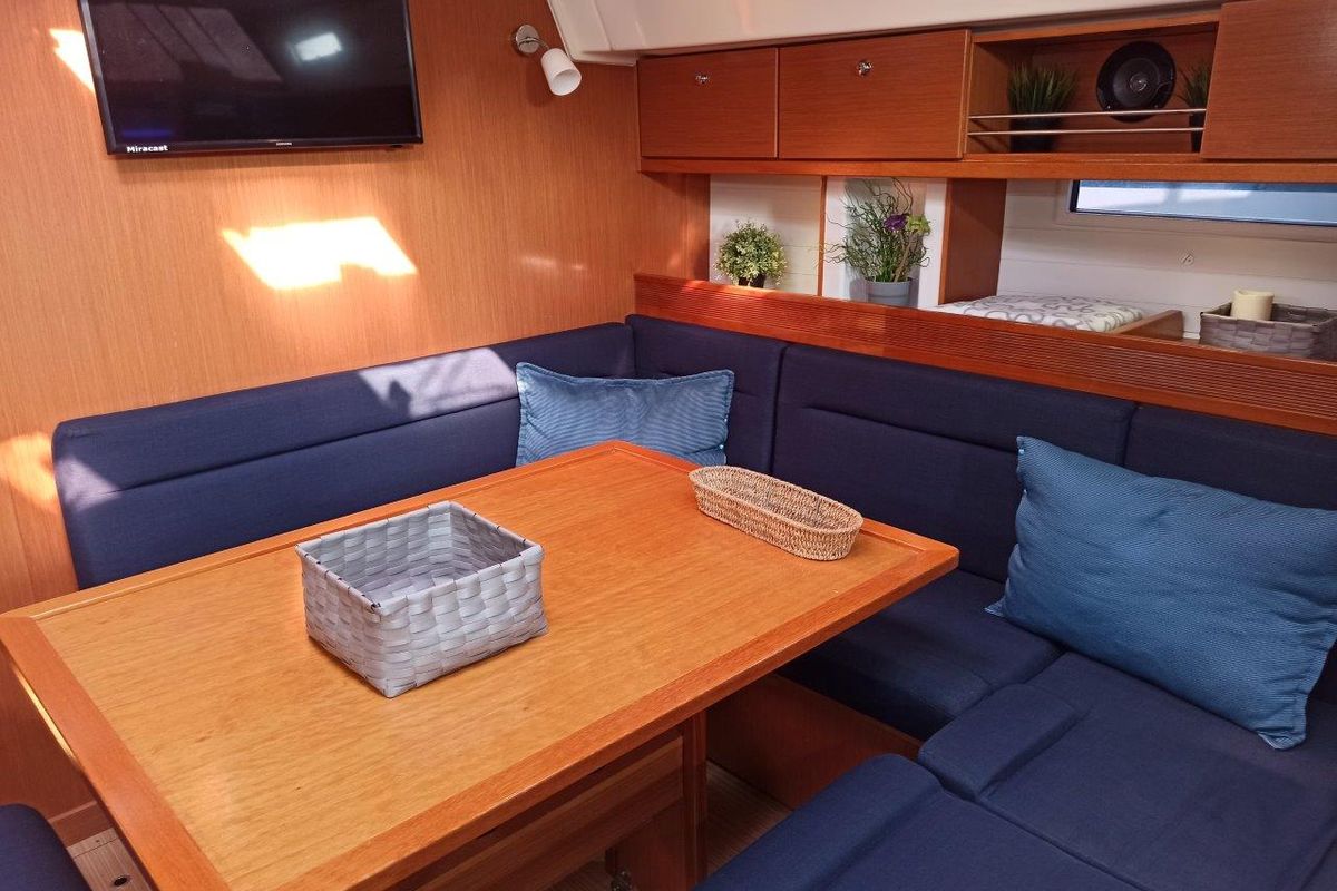 Salon of Saffron, a Bavaria 45 Cruiser sailboat at Municipal Unit of Lefkada, Greece