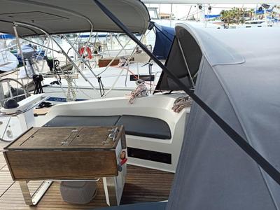 Deck of Saffron, a Bavaria 45 Cruiser sailboat at Municipal Unit of Lefkada, Greece