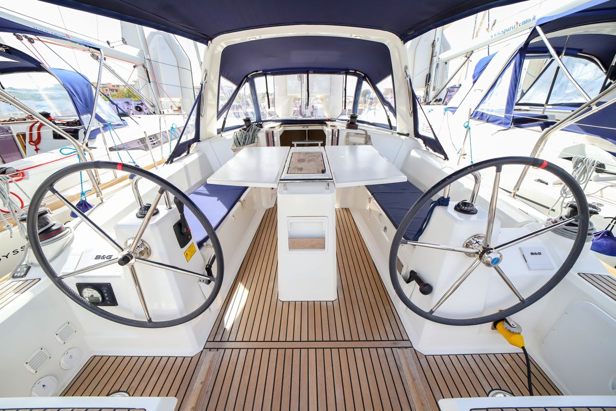 Cockpit of Il Moro di Lamezia - Standard line, a Beneteau Oceanis 35.1 sailboat at Olbia, Italy