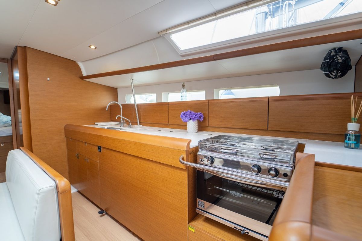 Galley of Ciao Bao, a Jeanneau Sun Odyssey 519 sailboat at Seget Donji, Croatia