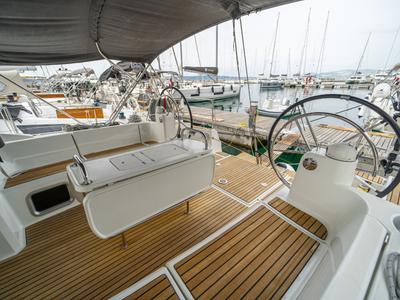 Cockpit of Ciao Bao, a Jeanneau Sun Odyssey 519 sailboat at Seget Donji, Croatia