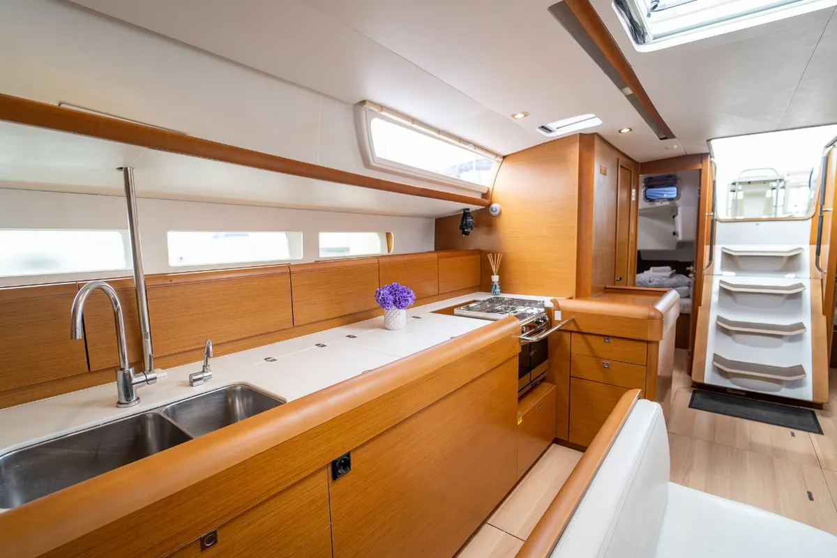 Galley of Ciao Bao, a Jeanneau Sun Odyssey 519 sailboat at Seget Donji, Croatia