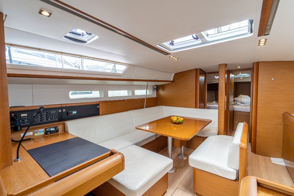 Salon of Ciao Bao, a Jeanneau Sun Odyssey 519 sailboat at Seget Donji, Croatia
