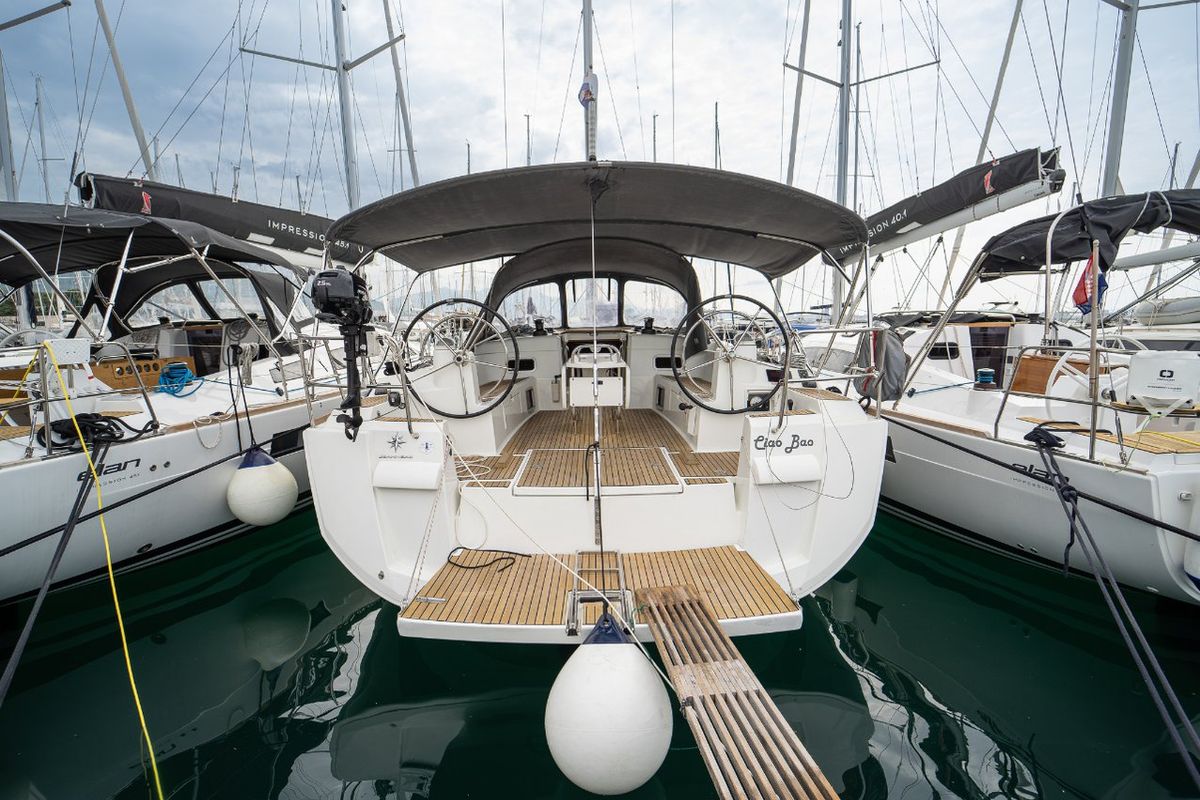 Exterior view of Ciao Bao, a Jeanneau Sun Odyssey 519 sailboat at Seget Donji, Croatia