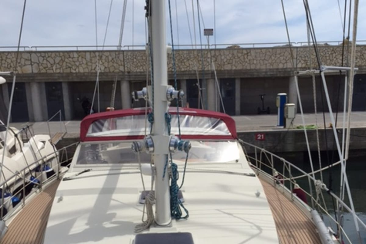 Exterior view of Libertas, a Amel Supermaramu sailboat at Piombino, Italy