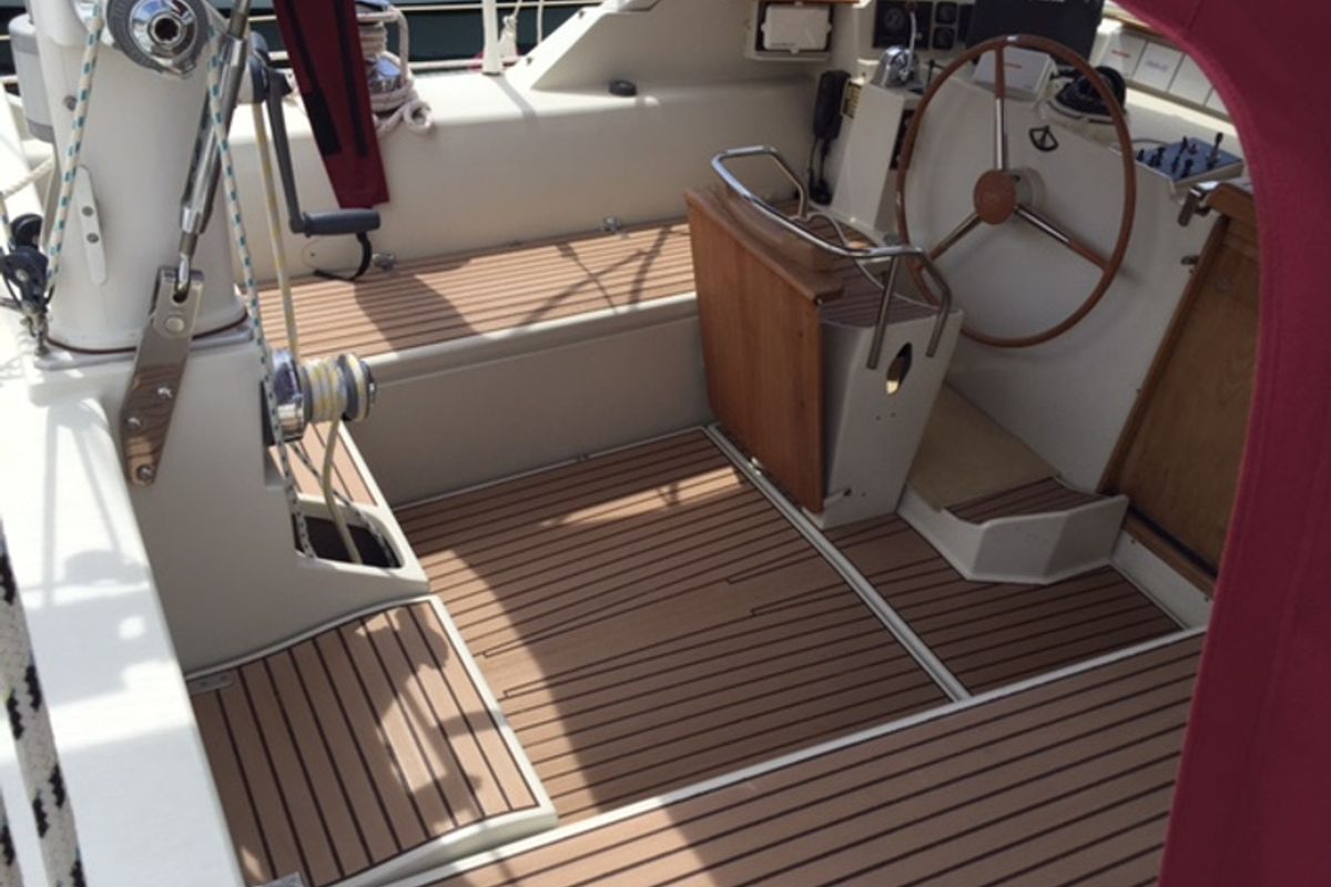 Cockpit of Libertas, a Amel Supermaramu sailboat at Piombino, Italy