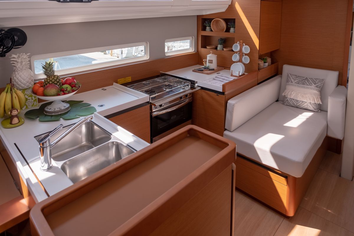 Galley of Sammy, a Jeanneau Sun Odyssey 410 sailboat at Municipal Unit of Lefkada, Greece