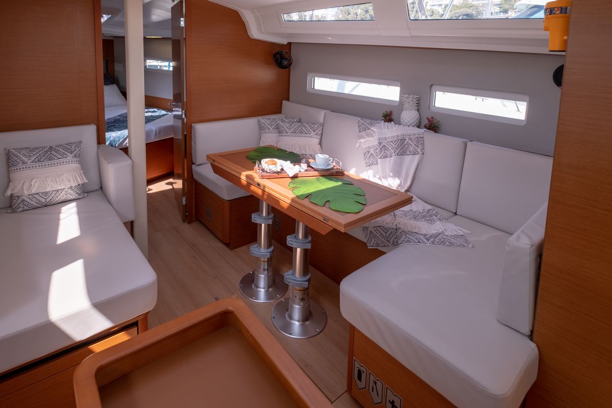 Salon of Sammy, a Jeanneau Sun Odyssey 410 sailboat at Municipal Unit of Lefkada, Greece
