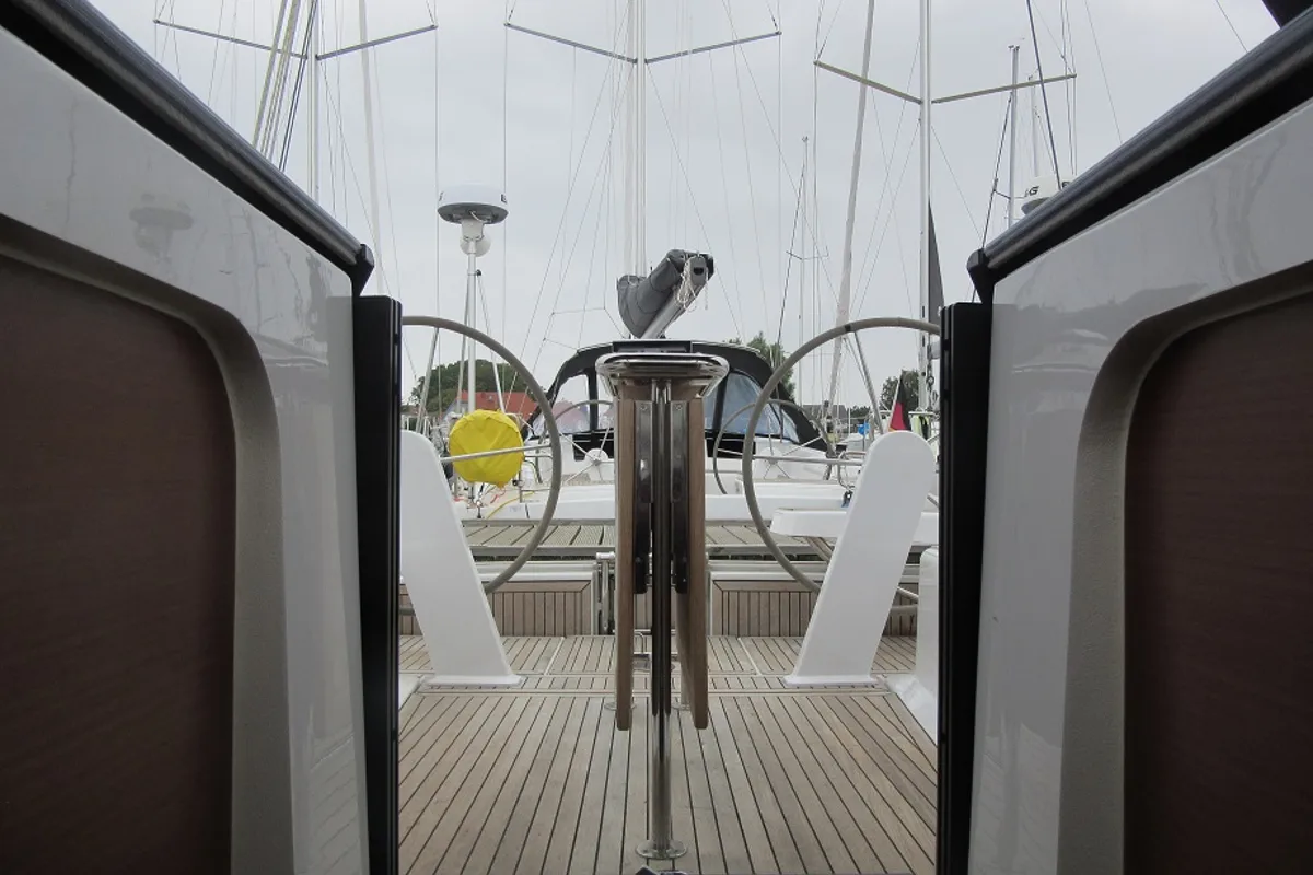 Cockpit of Eight, a Hanse Yachts Hanse 418 sailboat at Fisksätra, Sweden