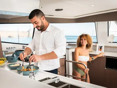 Galley of Azuréa, a Bali 4.6 catamaran at Grad Kaštela, Croatia