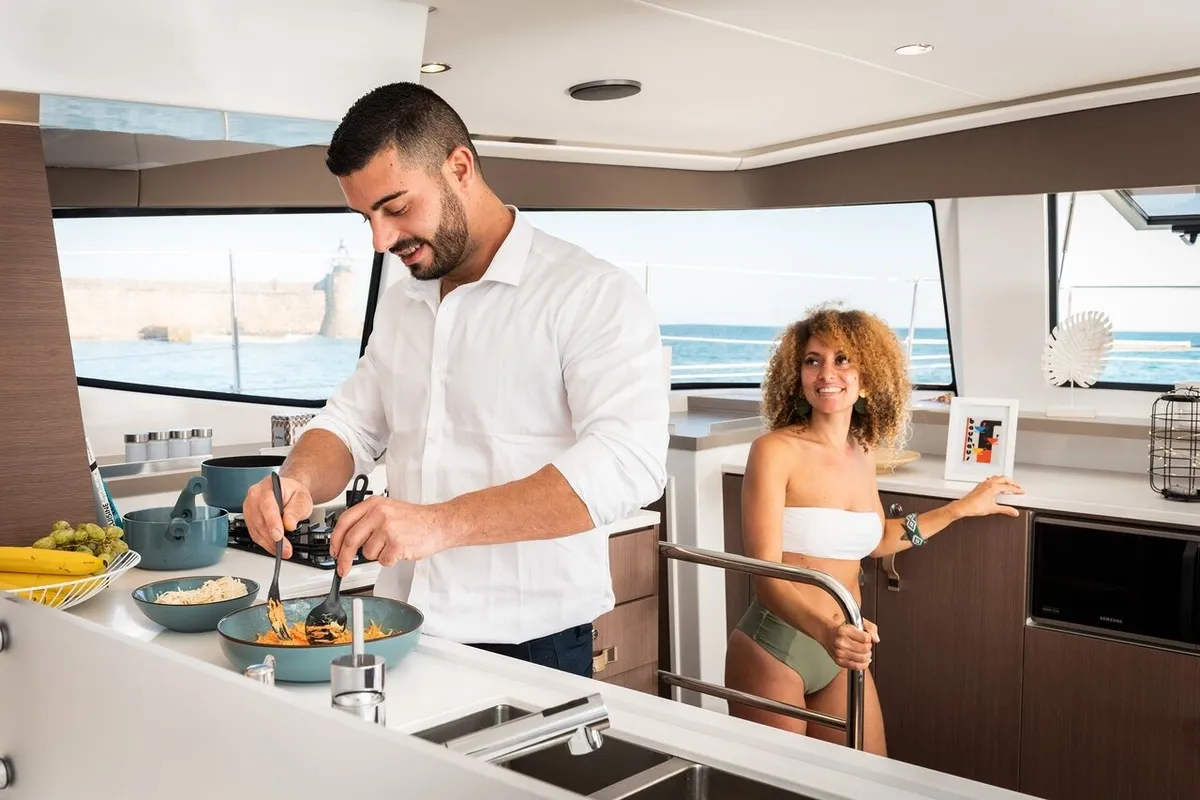 Galley of Azuréa, a Bali 4.6 catamaran at Grad Kaštela, Croatia