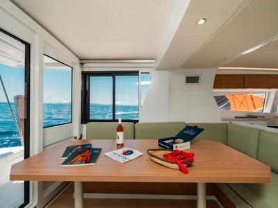 Salon of PRINCESS EVGENIA, a Bali 4.2 catamaran at Municipal Unit of Lefkada, Greece