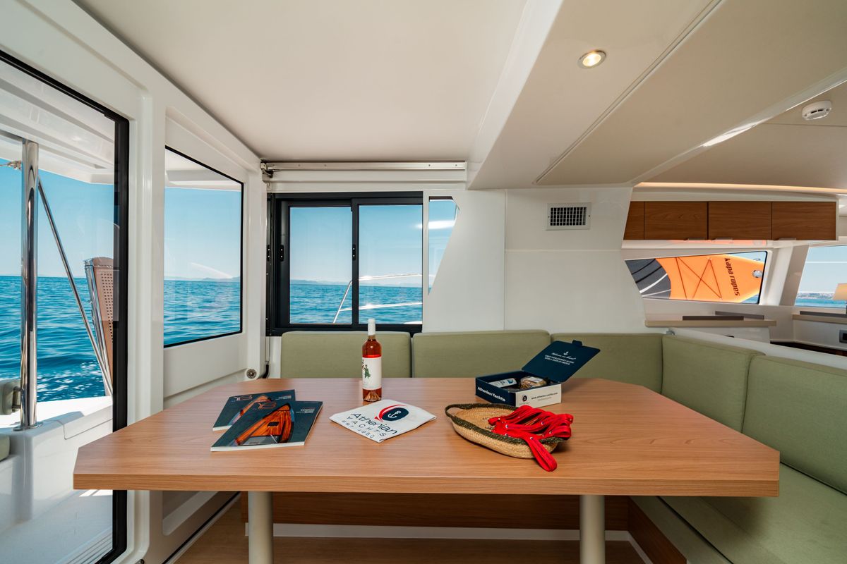 Salon of PRINCESS EVGENIA, a Bali 4.2 catamaran at Municipal Unit of Lefkada, Greece