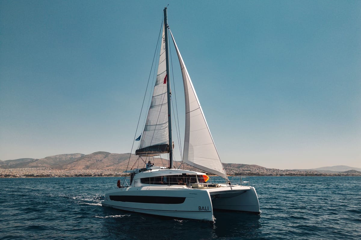 Exterior view of PRINCESS EVGENIA, a Bali 4.2 catamaran at Municipal Unit of Lefkada, Greece