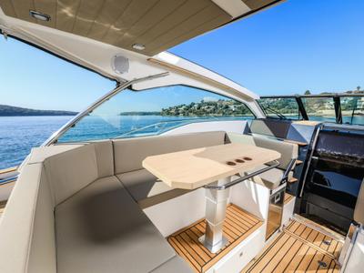 Deck of Mačka Monika, a Flipper 900 ST motorboat at Pirovac, Croatia