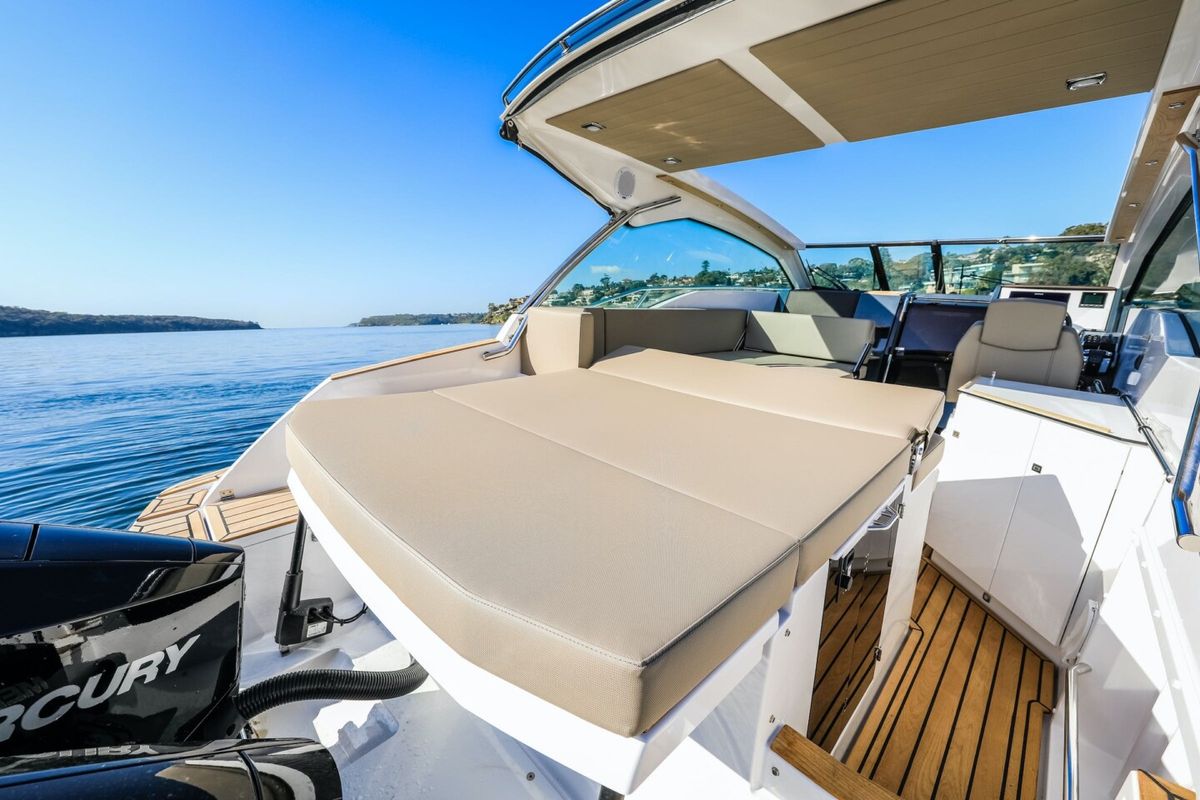 Deck of Mačka Monika, a Flipper 900 ST motorboat at Pirovac, Croatia