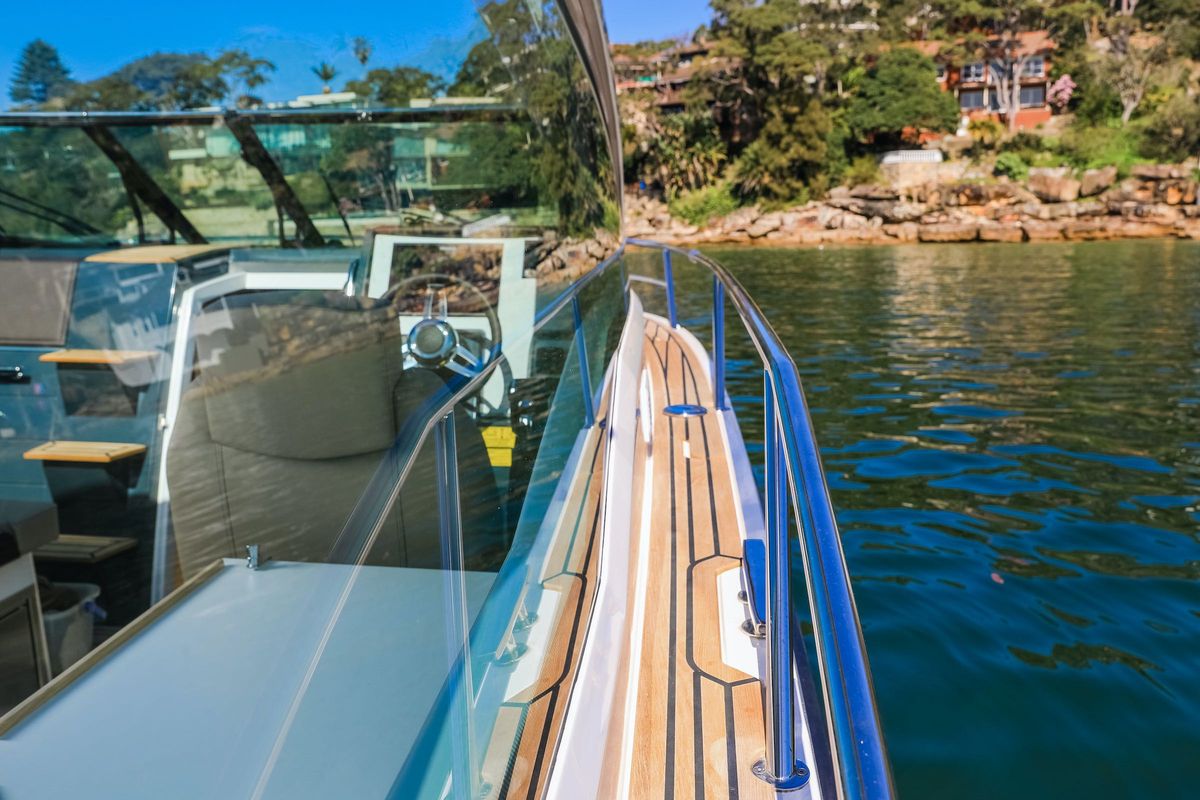 Deck of Mačka Monika, a Flipper 900 ST motorboat at Pirovac, Croatia