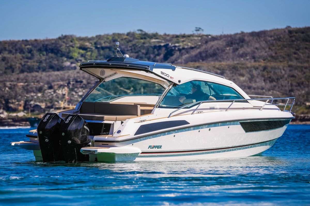 Exterior view of Mačka Monika, a Flipper 900 ST motorboat at Pirovac, Croatia