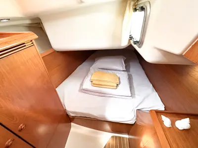 Cabin on Azure, a Jeanneau Sun Odyssey 40.3 sailboat at Tivat, Montenegro