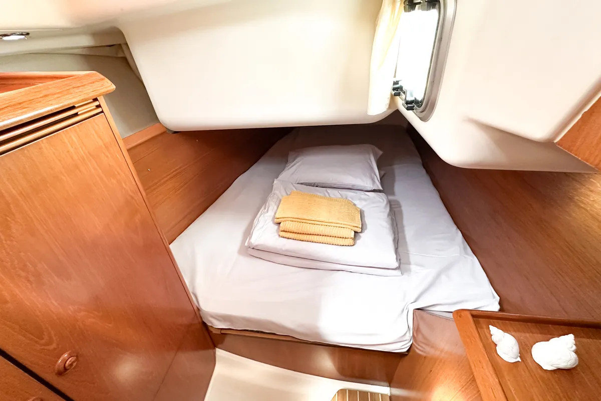Cabin on Azure, a Jeanneau Sun Odyssey 40.3 sailboat at Tivat, Montenegro