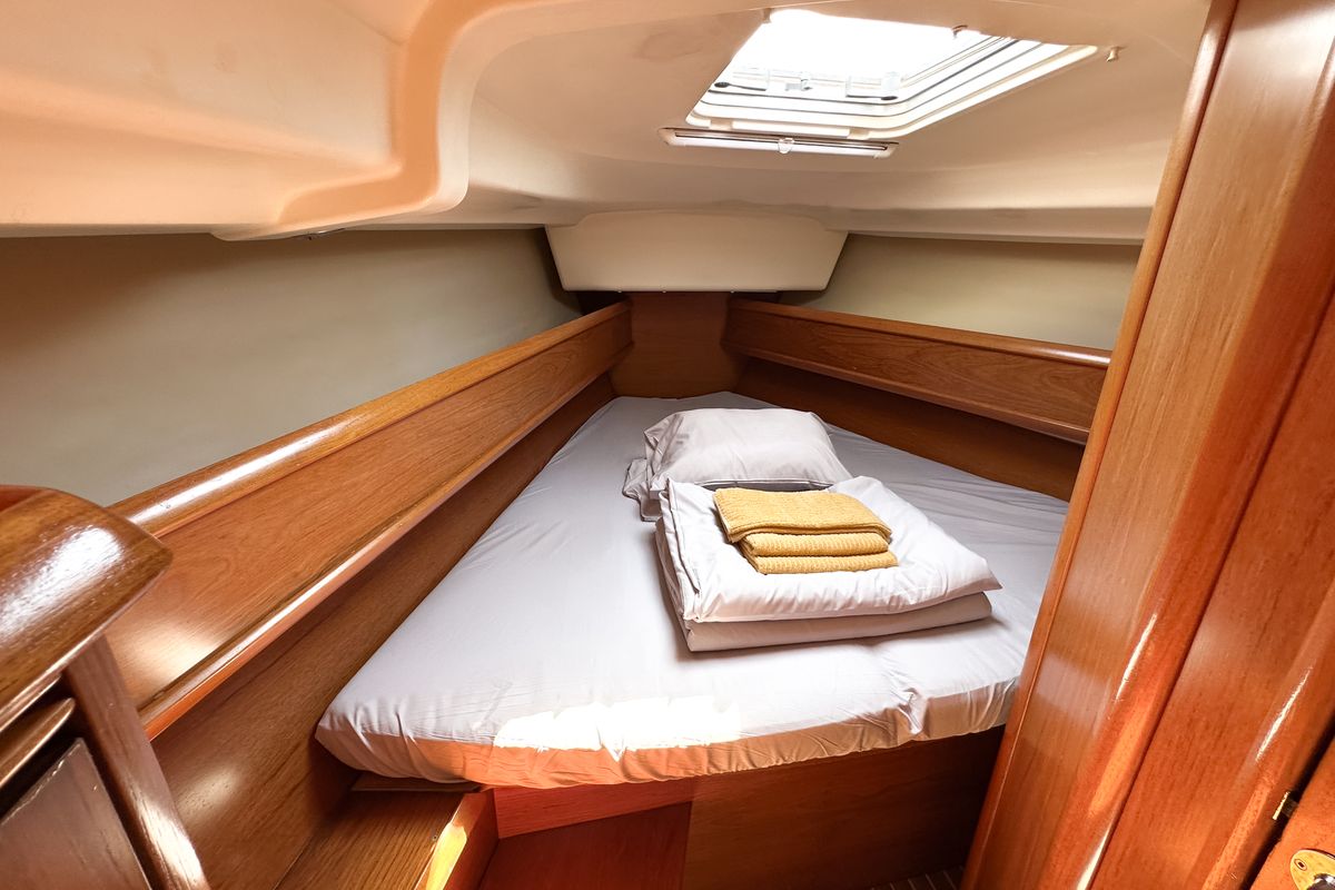 Cabin on Azure, a Jeanneau Sun Odyssey 40.3 sailboat at Tivat, Montenegro
