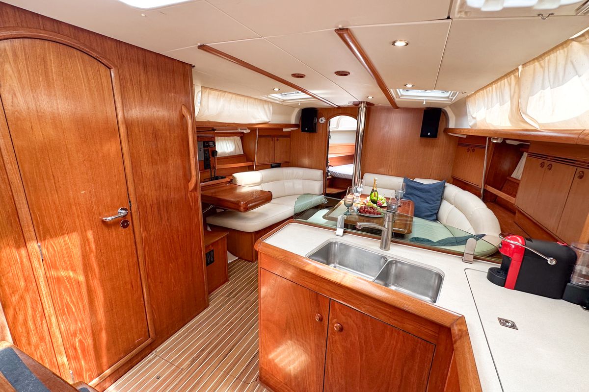 Salon of Azure, a Jeanneau Sun Odyssey 40.3 sailboat at Tivat, Montenegro