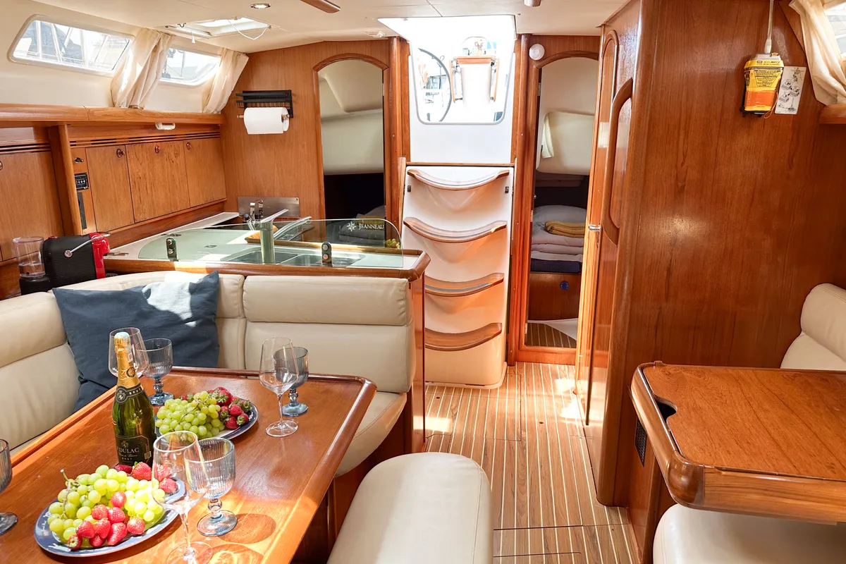 Salon of Azure, a Jeanneau Sun Odyssey 40.3 sailboat at Tivat, Montenegro
