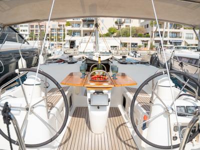 Cockpit of Azure, a Jeanneau Sun Odyssey 40.3 sailboat at Tivat, Montenegro