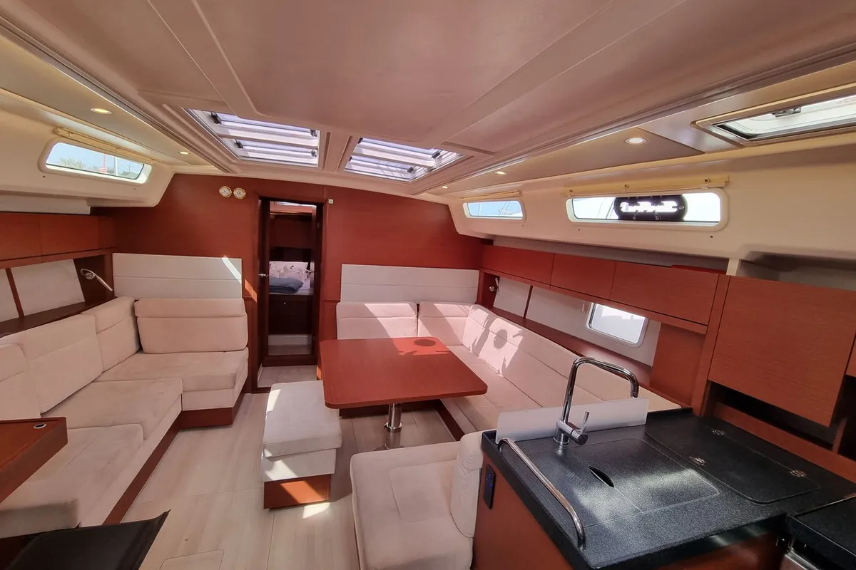 Salon of Melusine, a Hanse Yachts Hanse 458 sailboat at Lavreotiki Municipal Unit, Greece