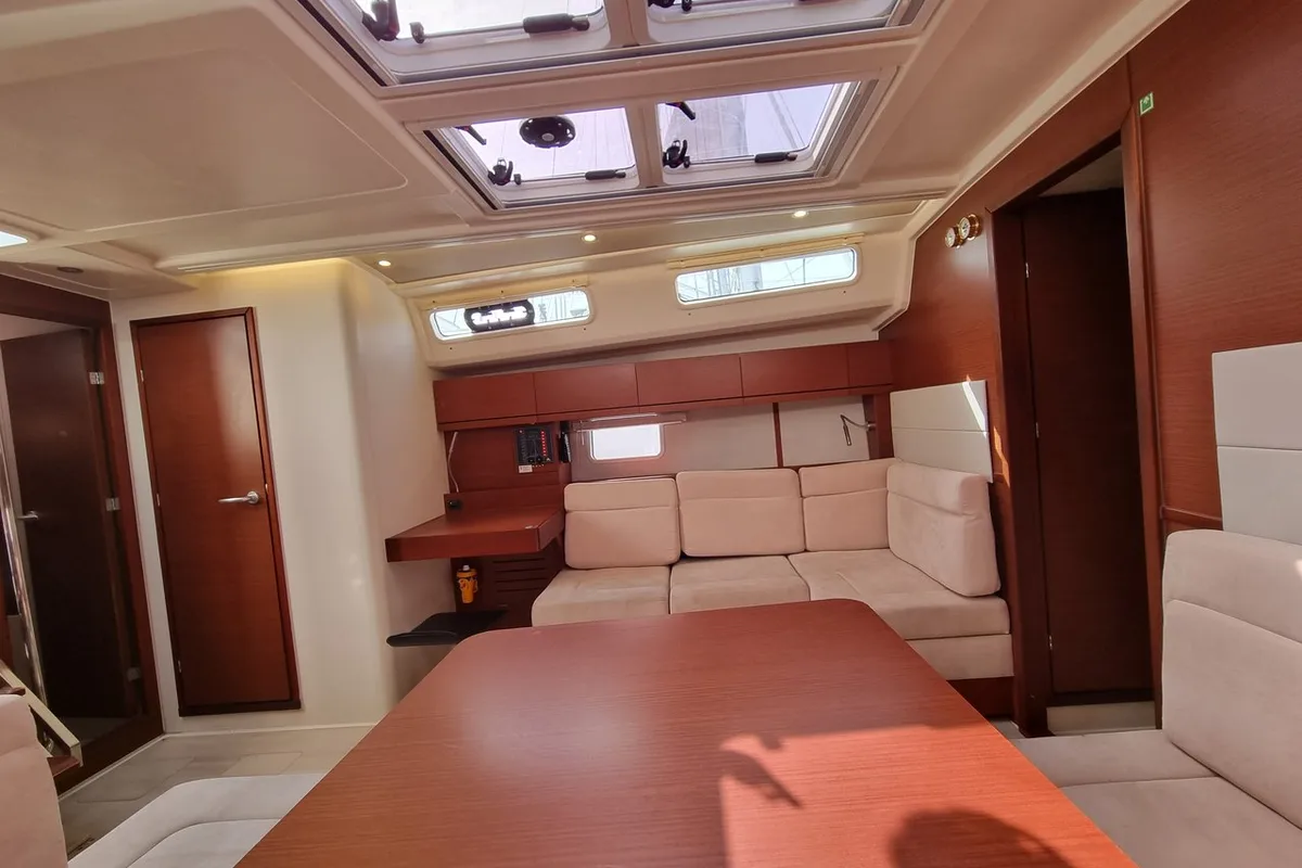 Salon of Melusine, a Hanse Yachts Hanse 458 sailboat at Lavreotiki Municipal Unit, Greece