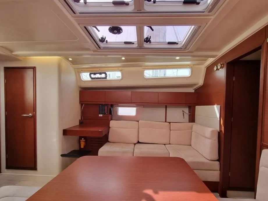 Exterior view of Melusine, a Hanse Yachts Hanse 458 sailboat at Lavreotiki Municipal Unit, Greece