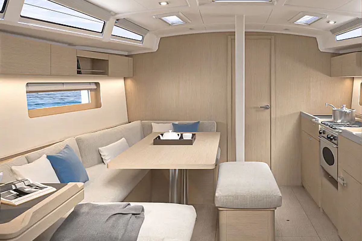 Salon of Mercator, a Beneteau Oceanis 37.1 sailboat at Municipal Unit of Lefkada, Greece
