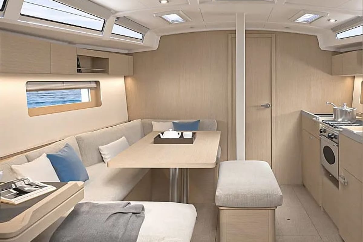 Salon of Mercator, a Beneteau Oceanis 37.1 sailboat at Municipal Unit of Lefkada, Greece