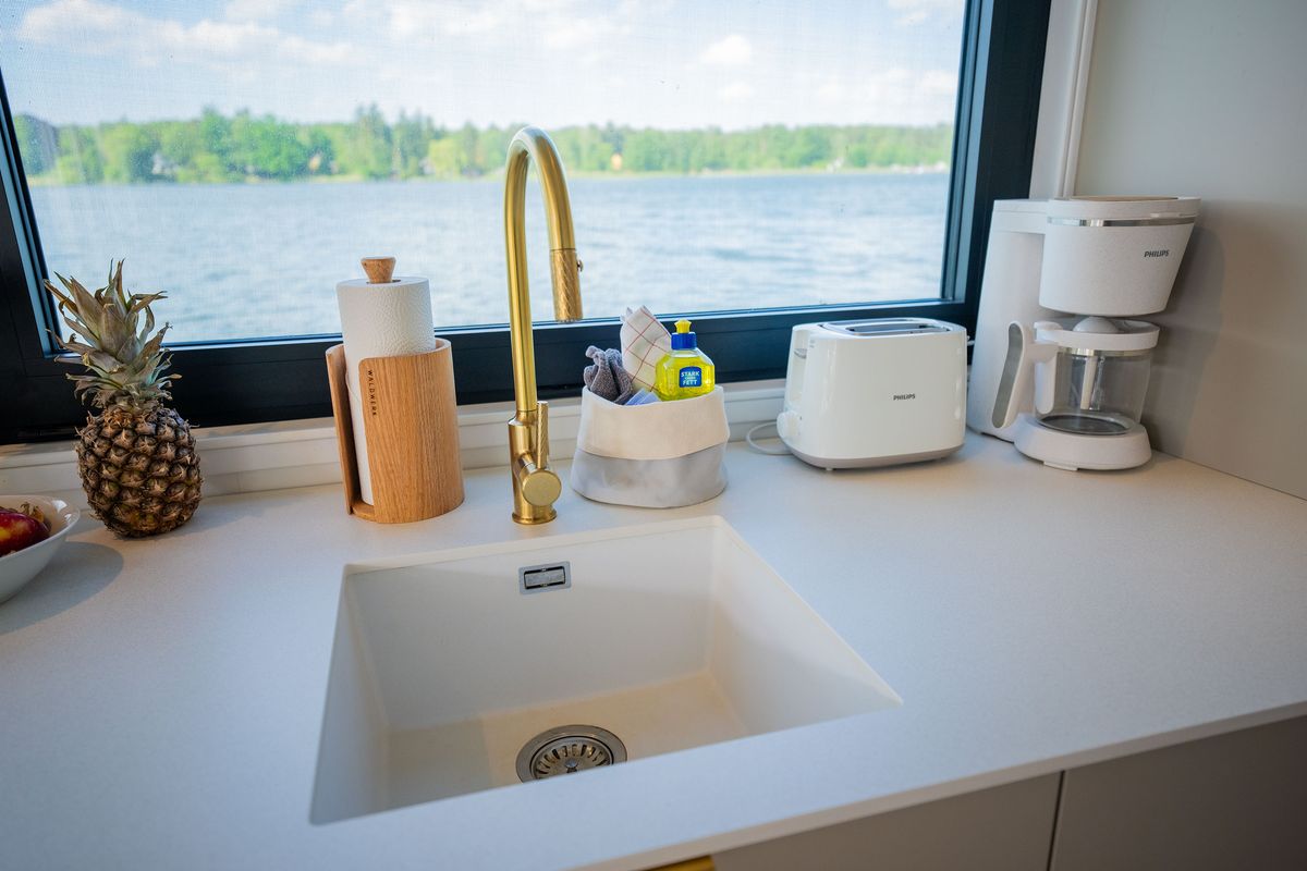 Galley of Pina, a Woma D13 motorboat at Fürstenberg/Havel, Germany