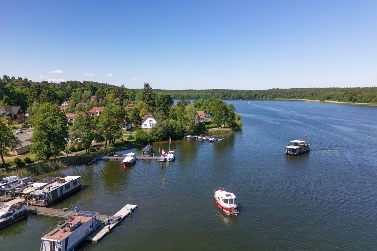 Exterior view of Pina, a Woma D13 motorboat at Fürstenberg/Havel, Germany