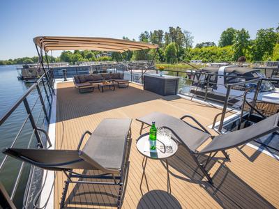 Deck of Pina, a Woma D13 motorboat at Fürstenberg/Havel, Germany