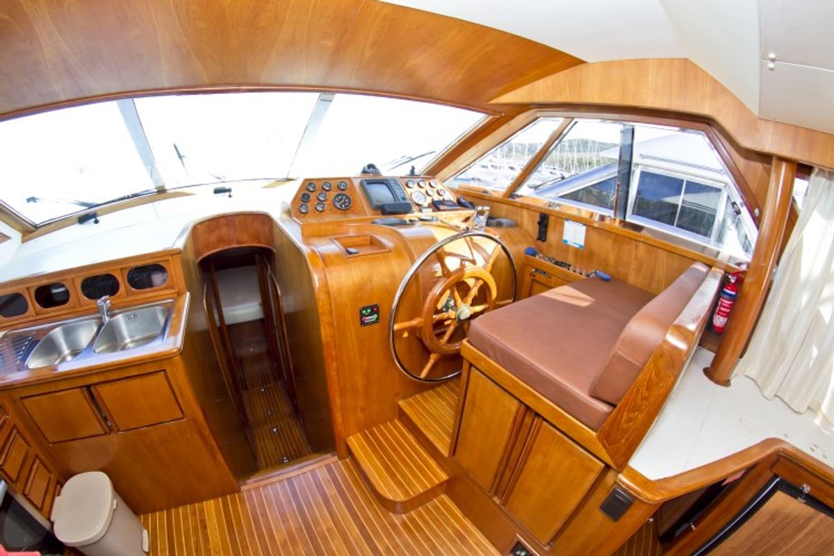 Cockpit of Royal, a Yaretti 1910 yacht at Primošten, Croatia