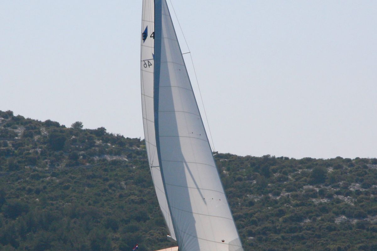 Exterior view of Beef, a Bavaria Cruiser 46 sailboat at Grad Pula, Croatia