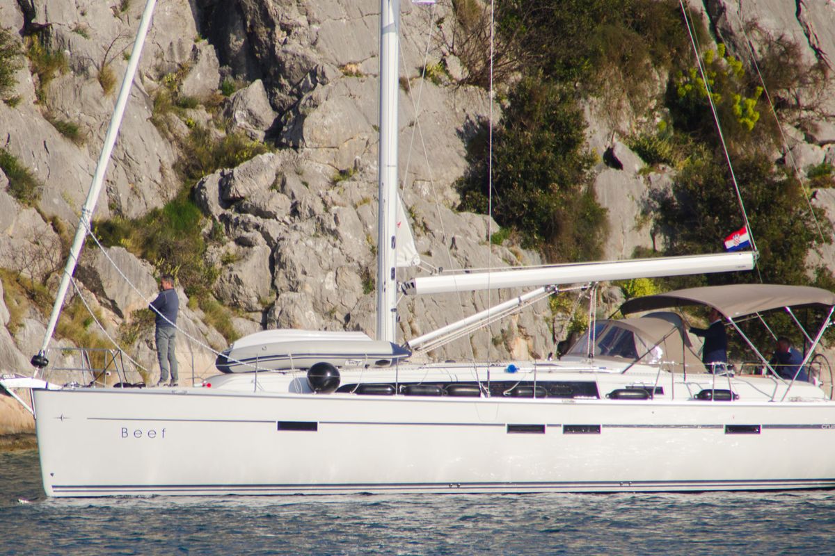 Exterior view of Beef, a Bavaria Cruiser 46 sailboat at Grad Pula, Croatia