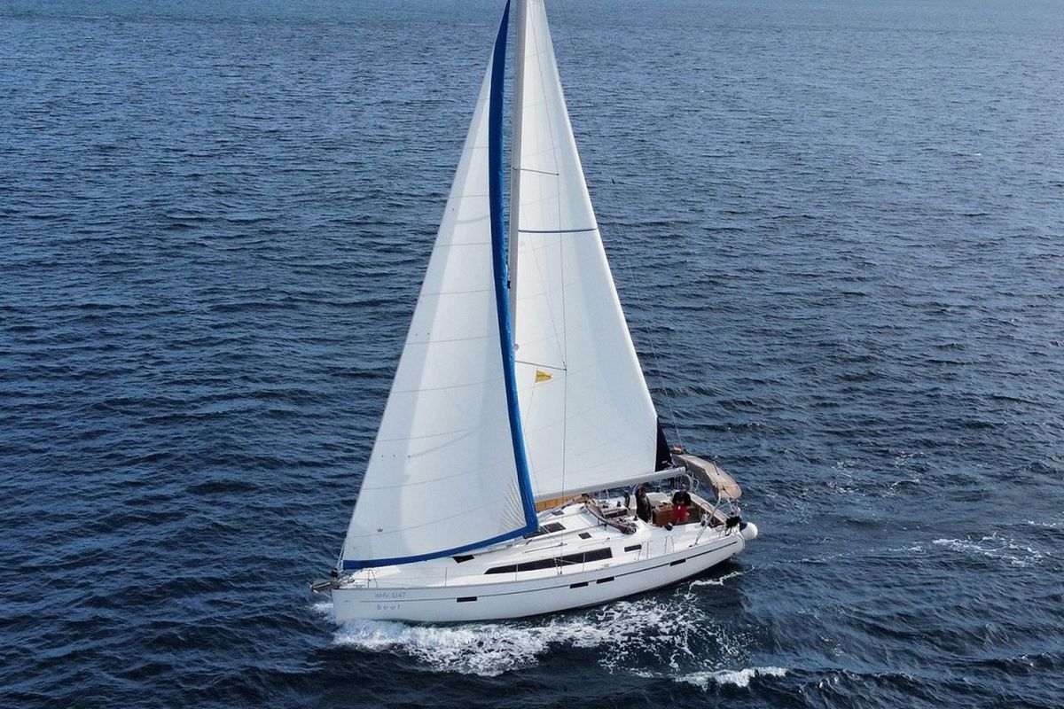Exterior view of Beef, a Bavaria Cruiser 46 sailboat at Grad Pula, Croatia
