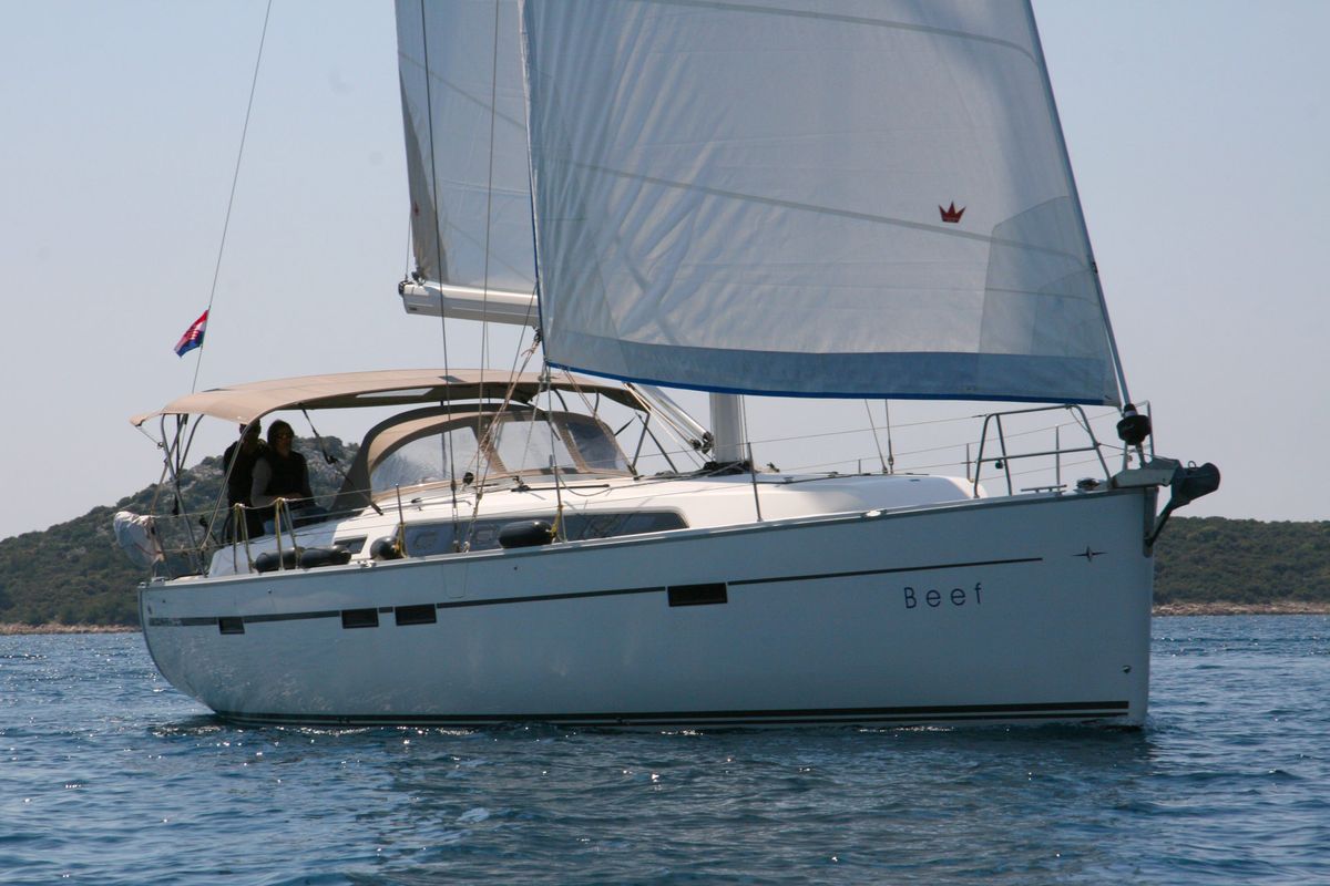 Exterior view of Beef, a Bavaria Cruiser 46 sailboat at Grad Pula, Croatia