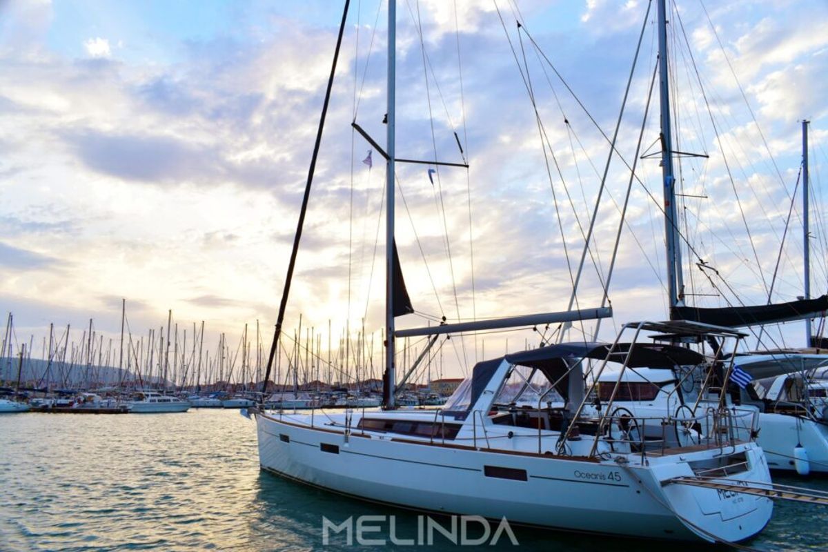 Exterior view of Melinda, a Beneteau Oceanis 45 sailboat at Municipal Unit of Lefkada, Greece
