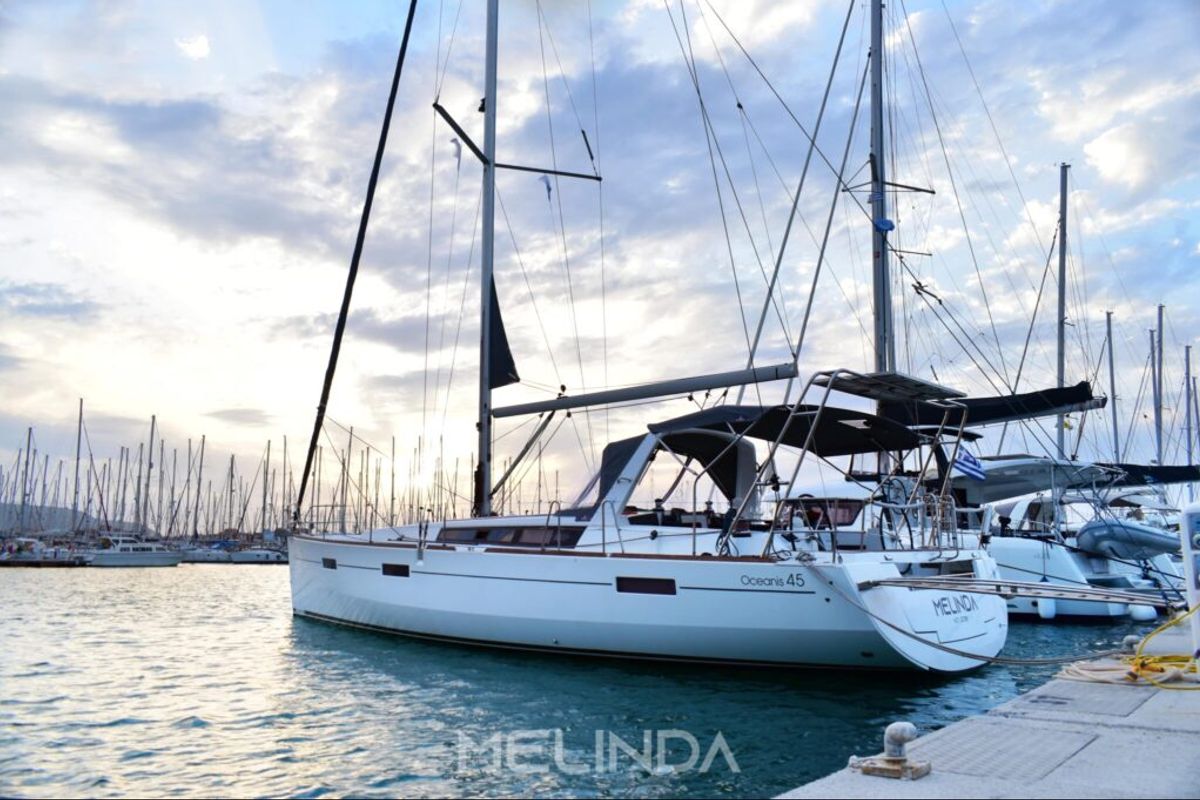Exterior view of Melinda, a Beneteau Oceanis 45 sailboat at Municipal Unit of Lefkada, Greece