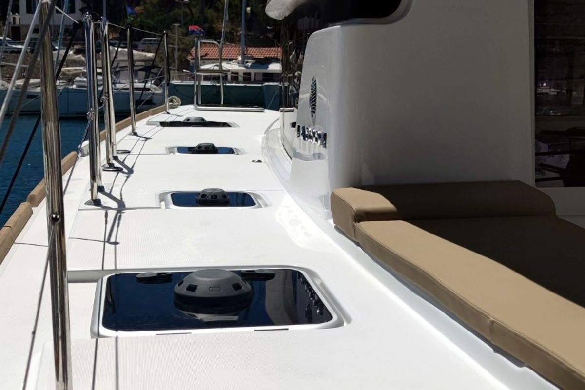Deck of Solentia, a Lagoon 40 catamaran at Rogač, Croatia