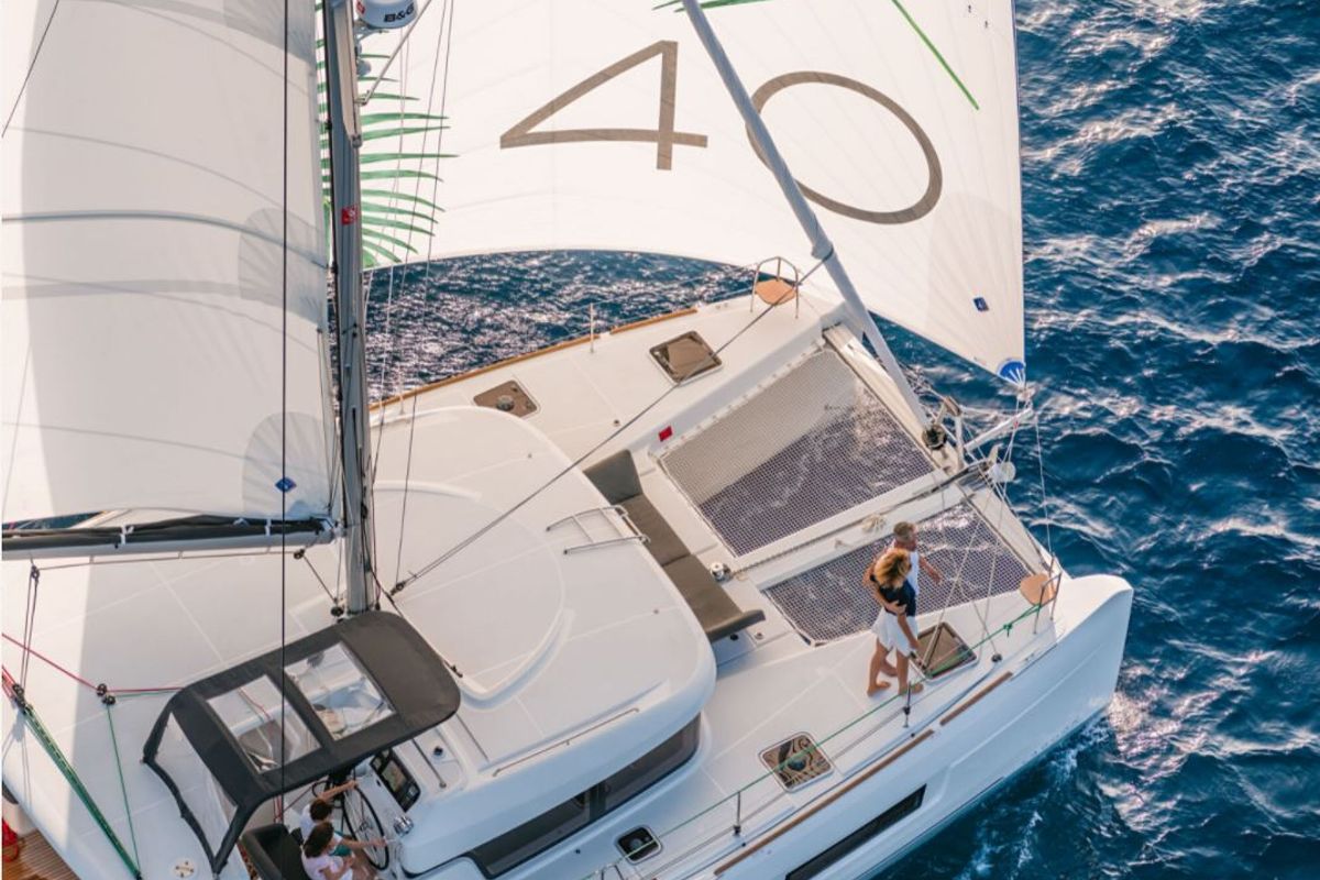 Exterior view of Solentia, a Lagoon 40 catamaran at Rogač, Croatia
