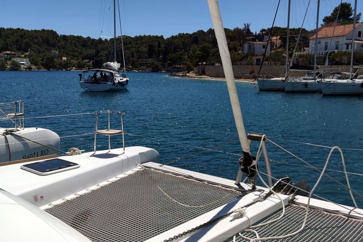 Deck of Solentia, a Lagoon 40 catamaran at Rogač, Croatia