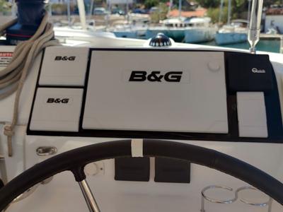 Cockpit of Solentia, a Lagoon 40 catamaran at Rogač, Croatia