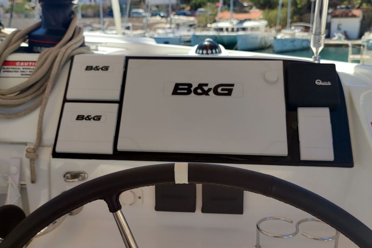 Cockpit of Solentia, a Lagoon 40 catamaran at Rogač, Croatia