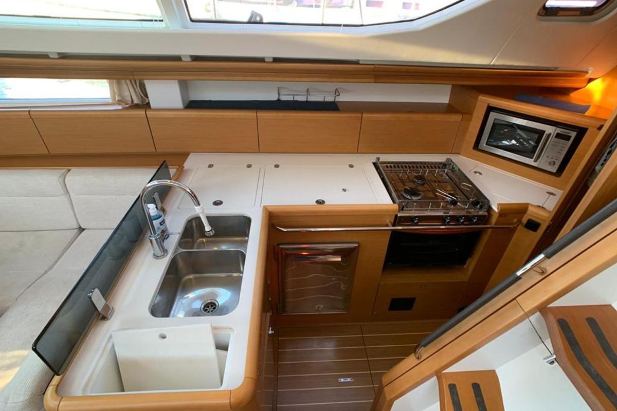 Galley of Aurora, a Jeanneau Sun Odyssey 45DS sailboat at Volos Municipality, Greece